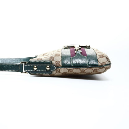 Gucci Shoulder Bag GG Canvas Leather Green Horsebit Brown Gray