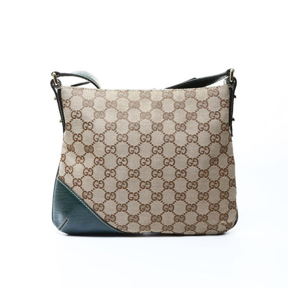Gucci Shoulder Bag GG Canvas Leather Green Horsebit Brown Gray
