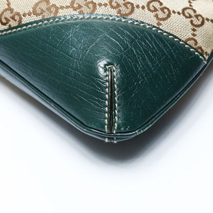 Gucci Shoulder Bag GG Canvas Leather Green Horsebit Brown Gray
