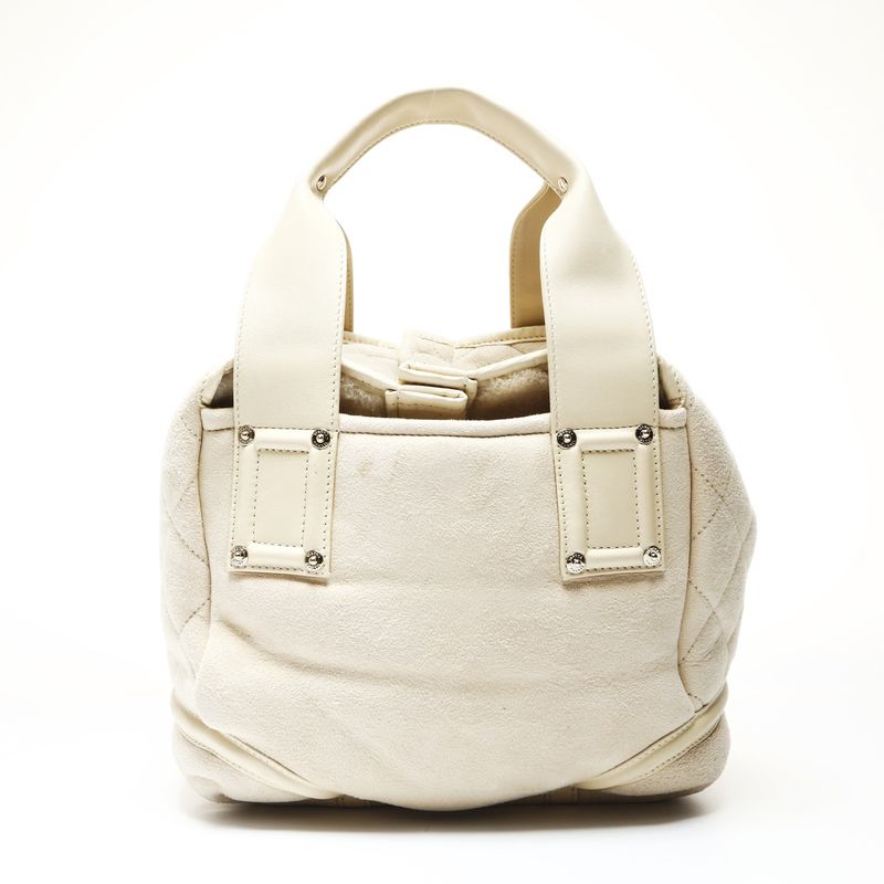 Chanel Handbag Ivory Mouton Suede CC Logo
