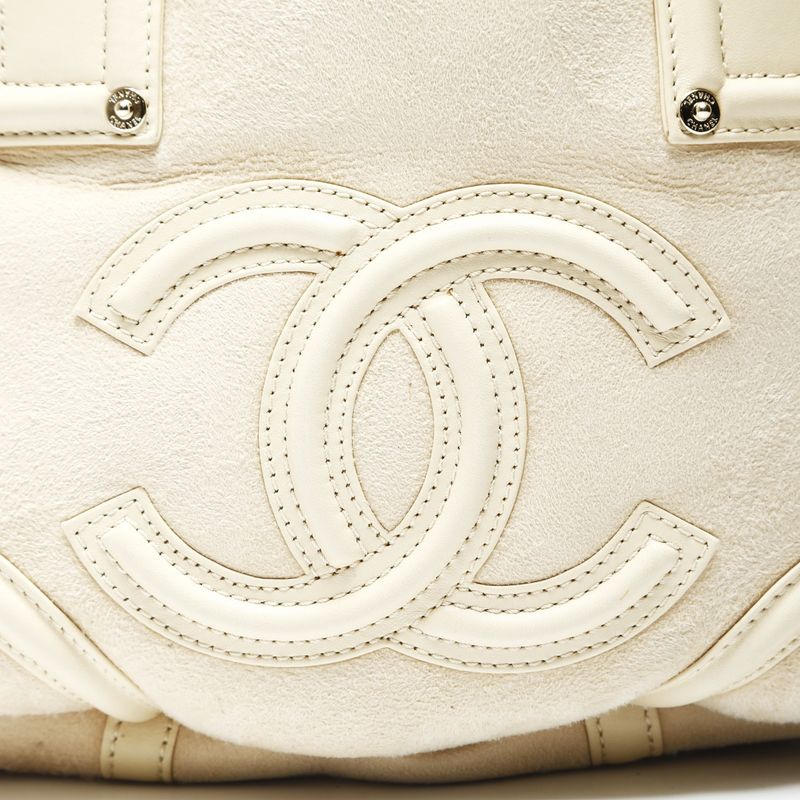 Chanel Handbag Ivory Mouton Suede CC Logo