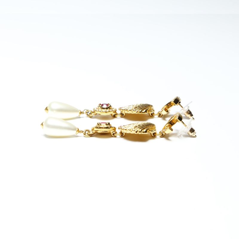 Chanel Earrings Shell Pearl Rhinestone Drop