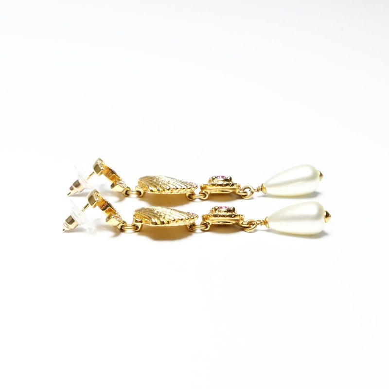 Chanel Earrings Shell Pearl Rhinestone Drop
