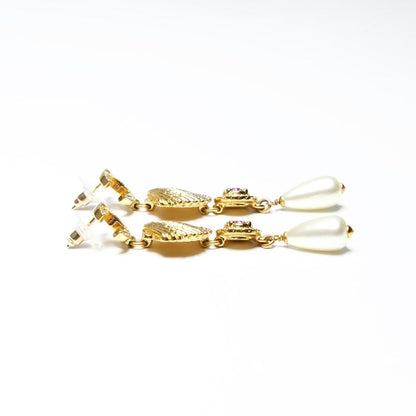 Chanel Earrings Shell Pearl Rhinestone Drop
