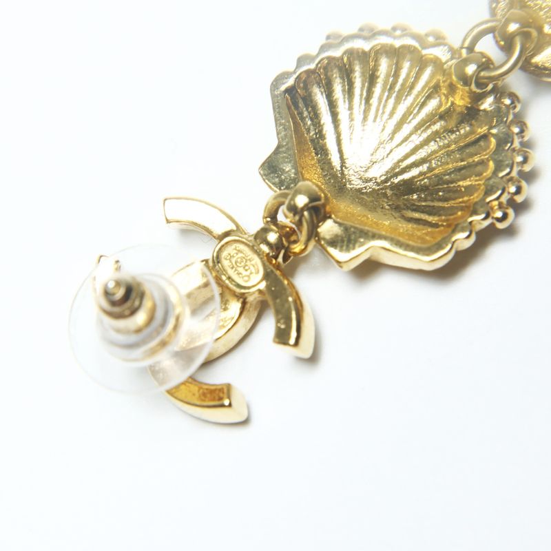 Chanel Earrings Shell Pearl Rhinestone Drop