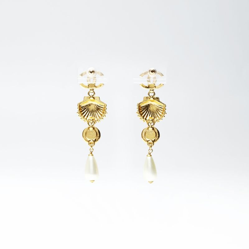 Chanel Earrings Shell Pearl Rhinestone Drop