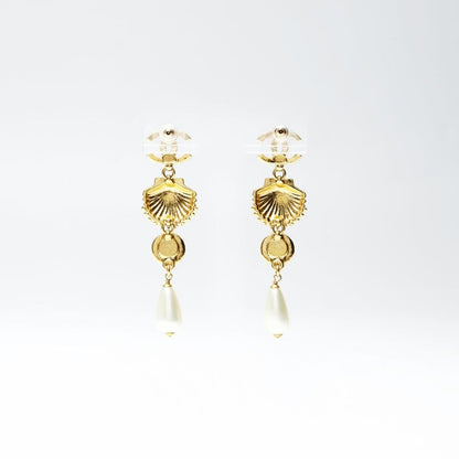 Chanel Earrings Shell Pearl Rhinestone Drop
