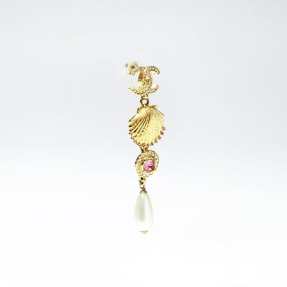 Chanel Earrings Shell Pearl Rhinestone Drop