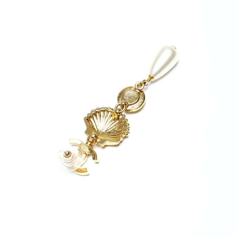 Chanel Earrings Shell Pearl Rhinestone Drop
