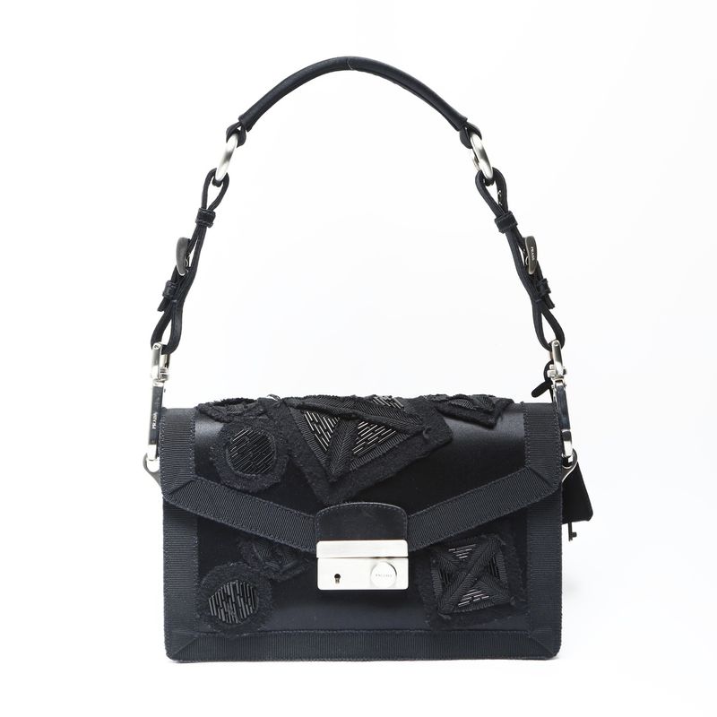 Prada Shoulder Bag Satin Bead Embroidery Sound Braid