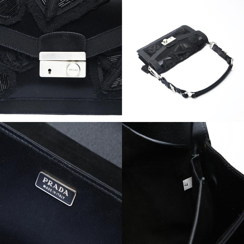 Prada Shoulder Bag Satin Bead Embroidery Sound Braid