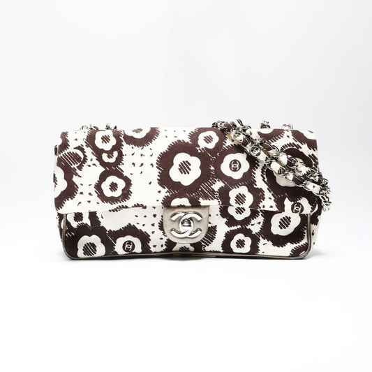 Chanel Shoulder Bag Canvas Camellia Flap Chain Beige Brown