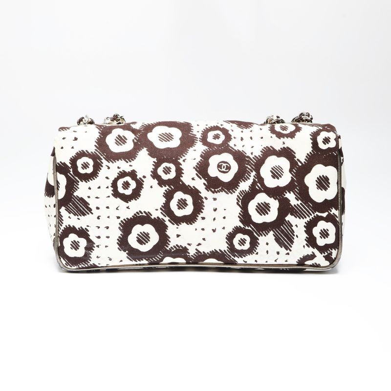 Chanel Shoulder Bag Canvas Camellia Flap Chain Beige Brown