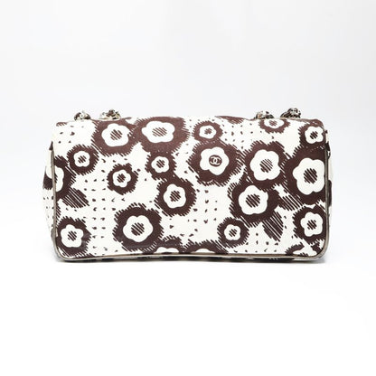 Chanel Shoulder Bag Canvas Camellia Flap Chain Beige Brown