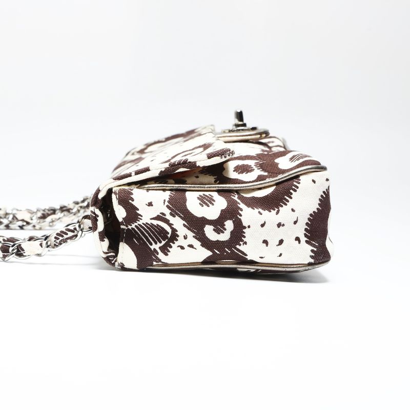 Chanel Shoulder Bag Canvas Camellia Flap Chain Beige Brown