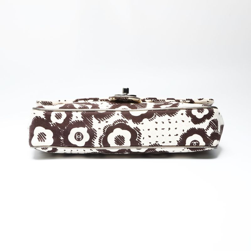 Chanel Shoulder Bag Canvas Camellia Flap Chain Beige Brown