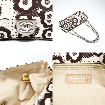 Chanel Shoulder Bag Canvas Camellia Flap Chain Beige Brown