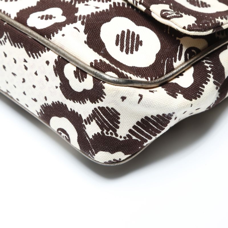 Chanel Shoulder Bag Canvas Camellia Flap Chain Beige Brown