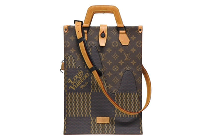 Louis Vuitton NIGO Damier Giant Tote Bag Brown Beige Vachetta Leather Black