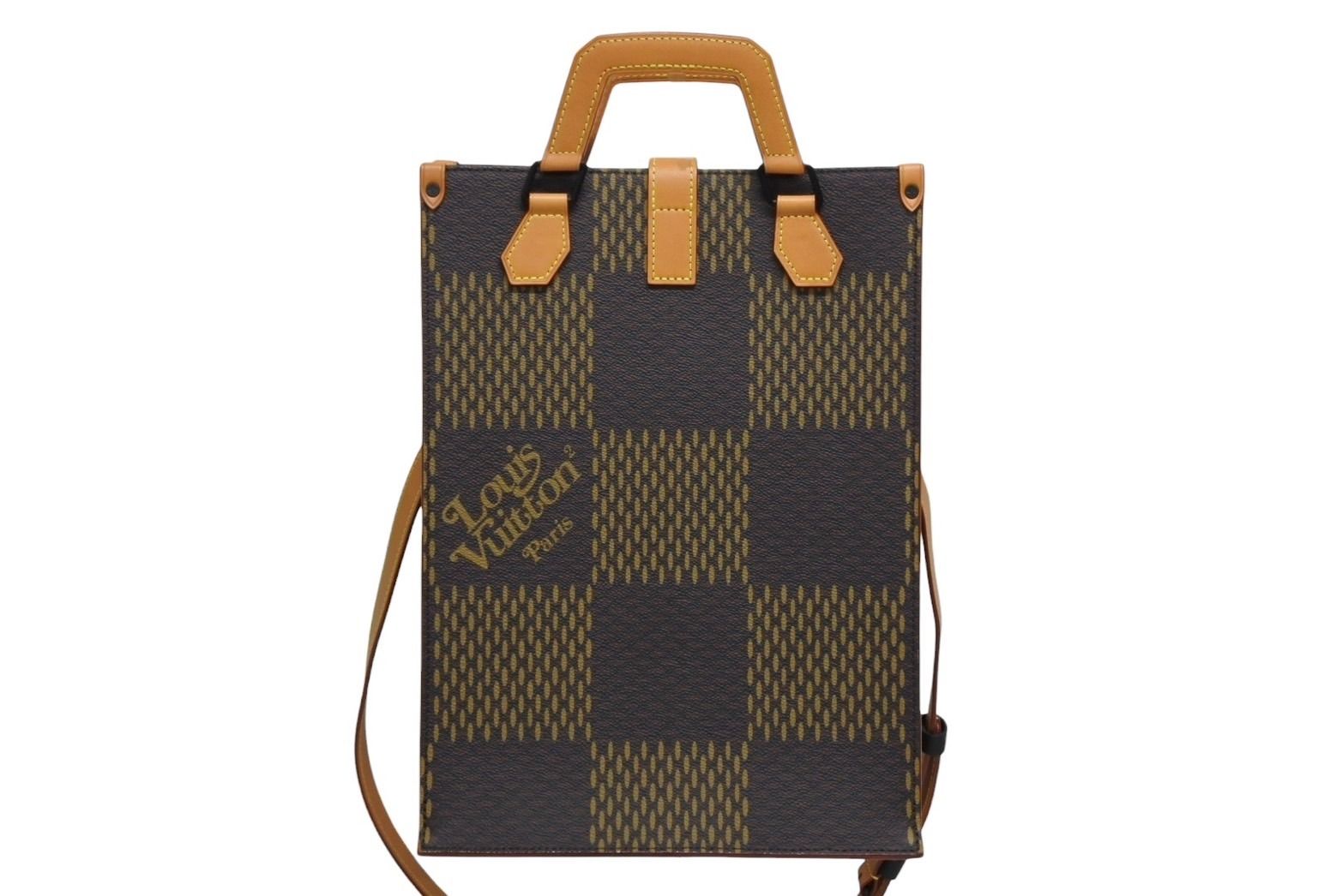 Louis Vuitton NIGO Damier Giant Tote Bag Brown Beige Vachetta Leather Black — view 2
