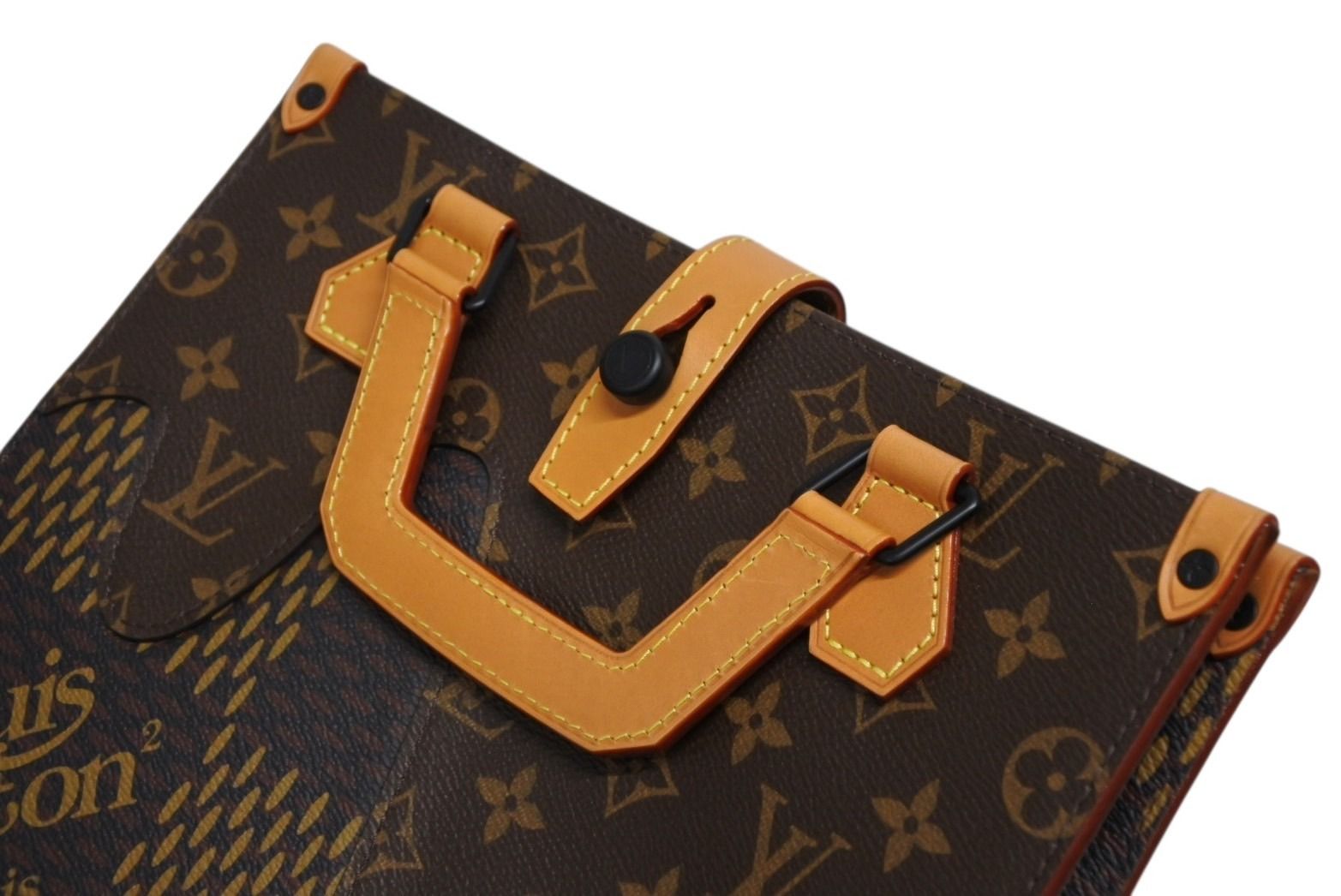 Louis Vuitton NIGO Damier Giant Tote Bag Brown Beige Vachetta Leather Black — view 6