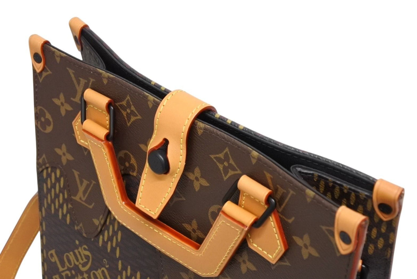 Louis Vuitton NIGO Damier Giant Tote Bag Brown Beige Vachetta Leather Black — view 5