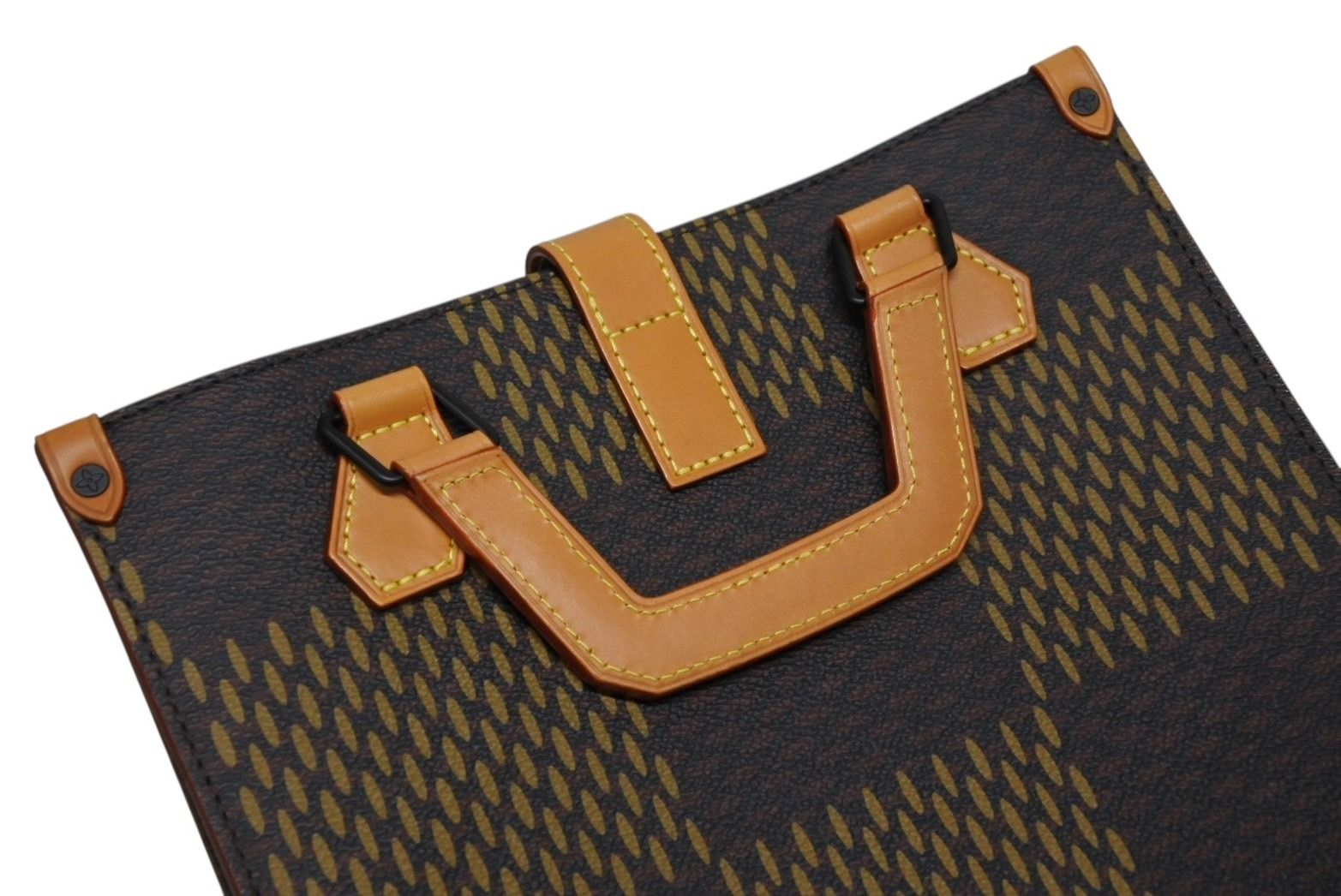 Louis Vuitton NIGO Damier Giant Tote Bag Brown Beige Vachetta Leather Black — view 7