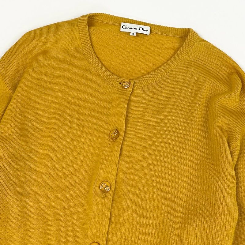Dior CD Button Knit Cardigan Top M Yellow Wool