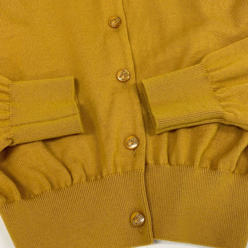 Dior CD Button Knit Cardigan Top M Yellow Wool