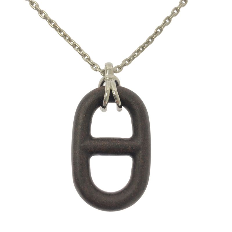 Hermes Chaine D'ancre Vulcanium Necklace Dark Brown Silver
