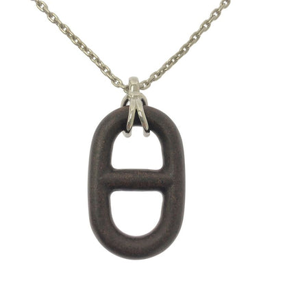Hermes Chaine D'ancre Vulcanium Necklace Dark Brown Silver