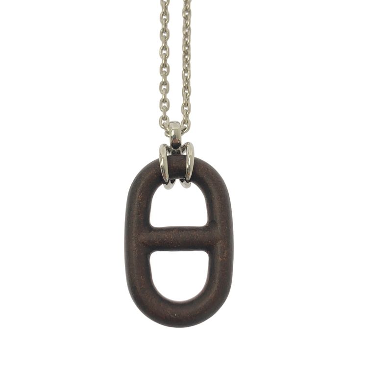 Hermes Chaine D'ancre Vulcanium Necklace Dark Brown Silver