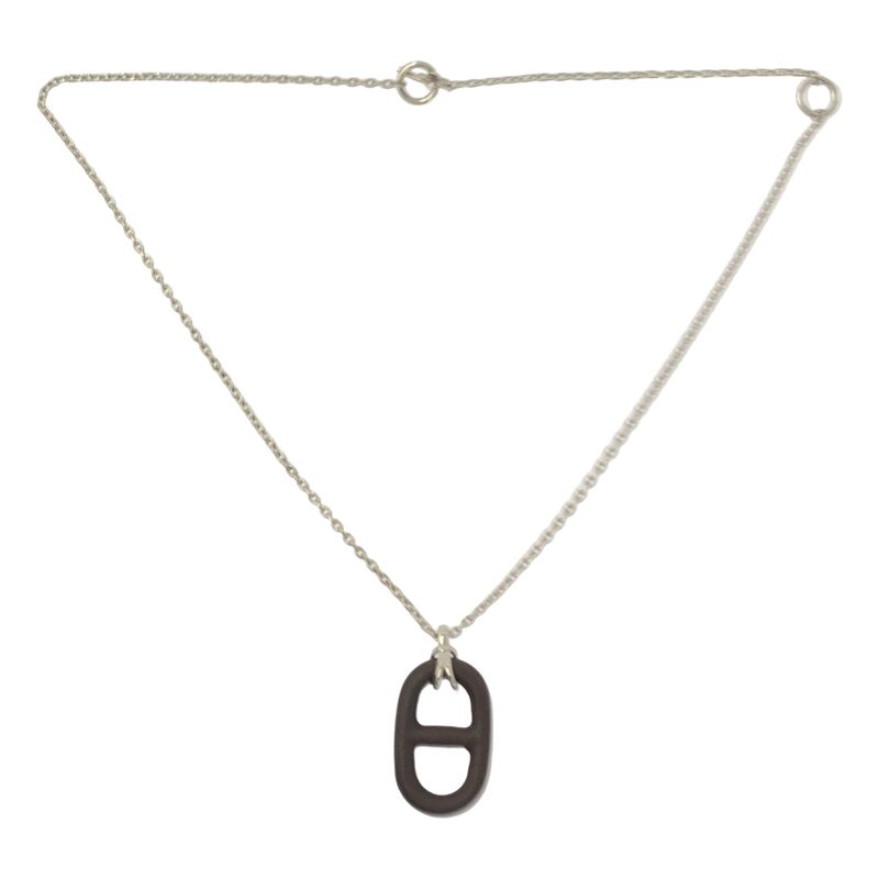Hermes Chaine D'ancre Vulcanium Necklace Dark Brown Silver