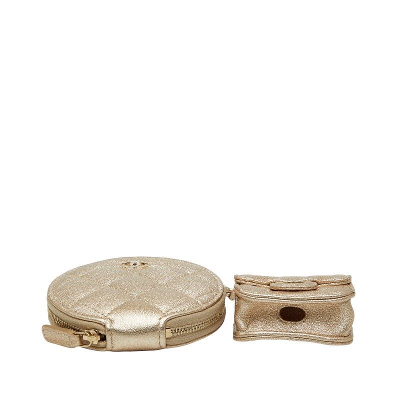 Chanel CC Logo Quilted Coin Case Airpods Case Earrings Gift Gold