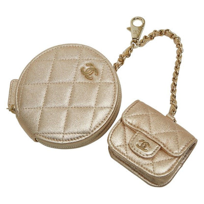 Chanel CC Logo Quilted Coin Case Airpods Case Earrings Gift Gold