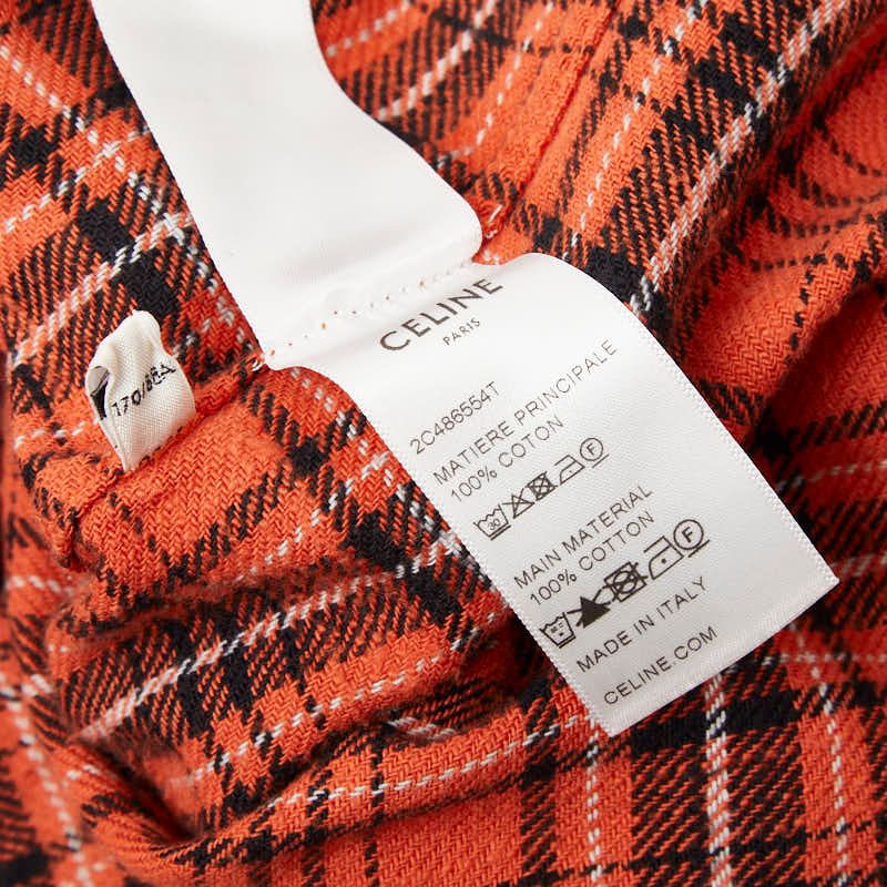 Celine Hedi Slimane Check Long Sleeve Flannel Shirt 39 Orange Cotton
