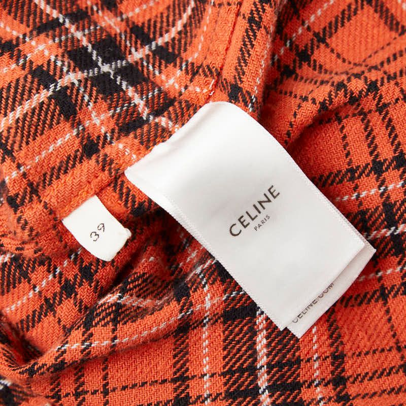 Celine Hedi Slimane Check Long Sleeve Flannel Shirt 39 Orange Cotton