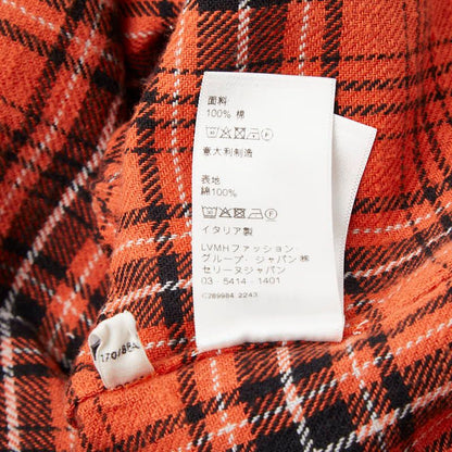 Celine Hedi Slimane Check Long Sleeve Flannel Shirt 39 Orange Cotton