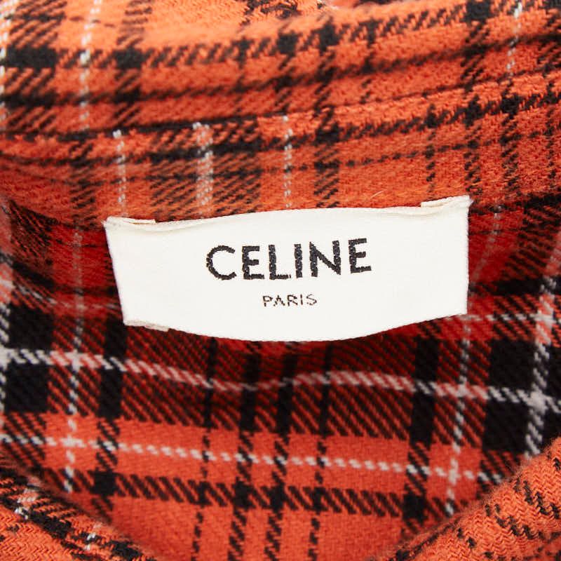Celine Hedi Slimane Check Long Sleeve Flannel Shirt 39 Orange Cotton