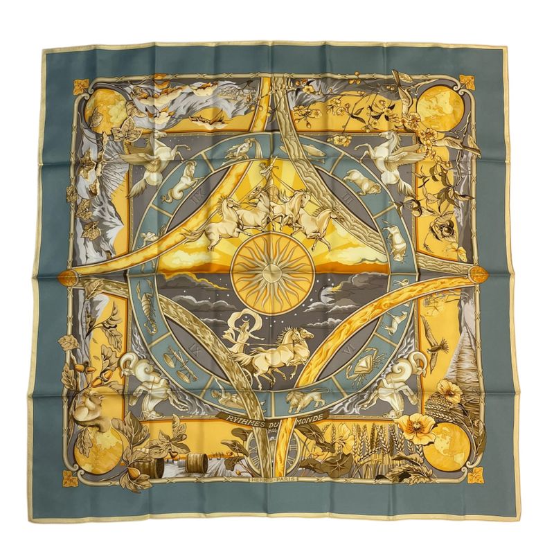 Hermes Carre 90 Scarf 100% Silk Rythmes du Monde Rhythms of the World Multicolor