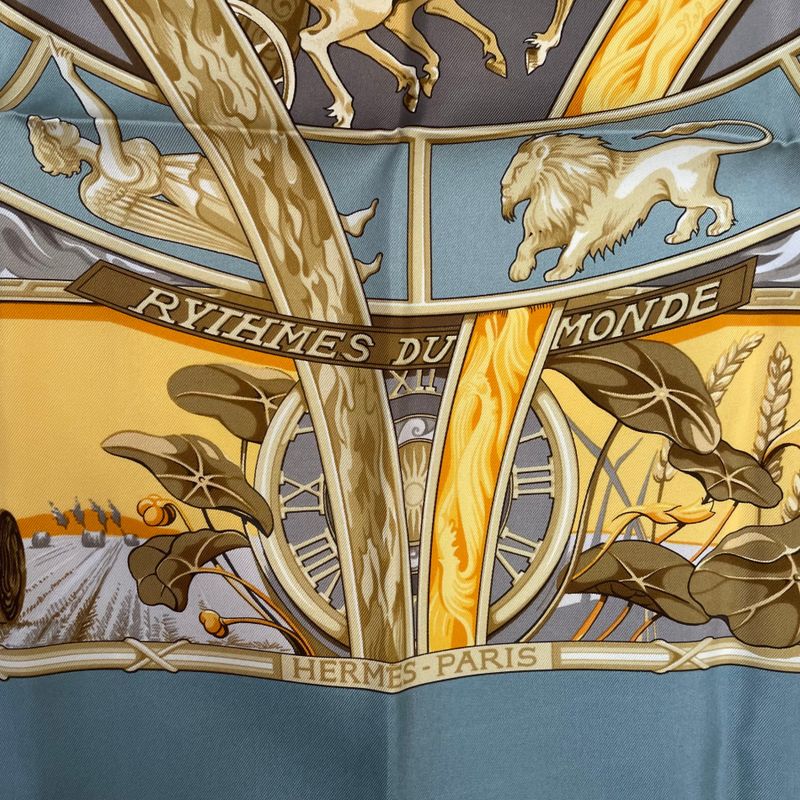 Hermes Carre 90 Scarf 100% Silk Rythmes du Monde Rhythms of the World Multicolor