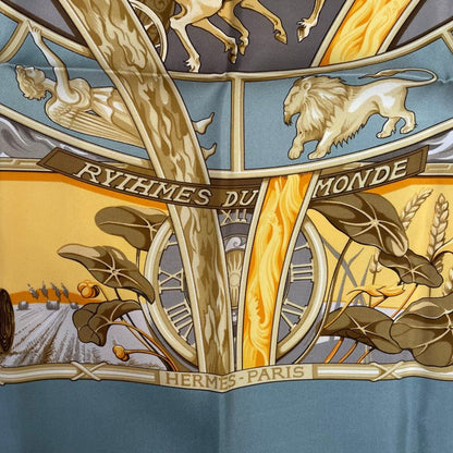 Hermes Carre 90 Scarf 100% Silk Rythmes du Monde Rhythms of the World Multicolor