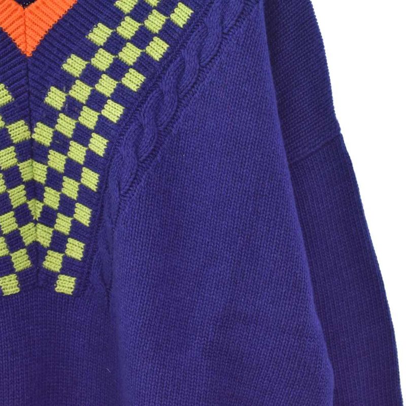 Louis Vuitton Damier V-neck Knit Sweater Cashmere Blend L Blue