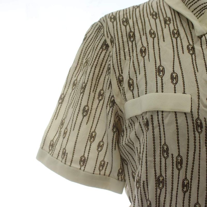 Celine Dress Shirt Silk Short Sleeve Long Triomphe Chain Pattern All Over