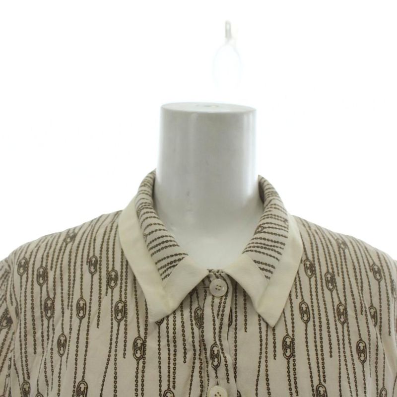 Celine Dress Shirt Silk Short Sleeve Long Triomphe Chain Pattern All Over