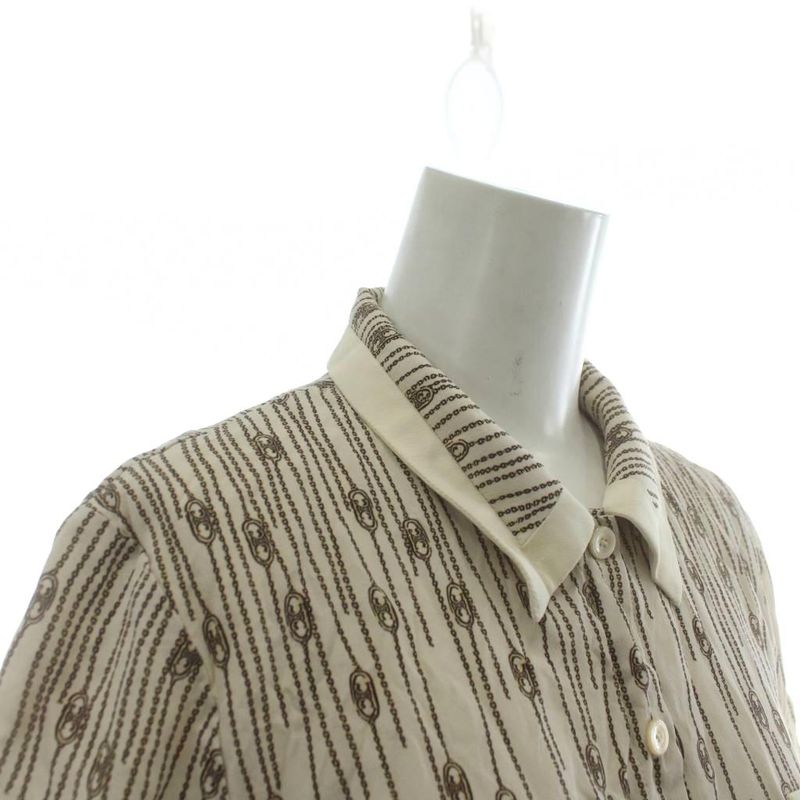 Celine Dress Shirt Silk Short Sleeve Long Triomphe Chain Pattern All Over
