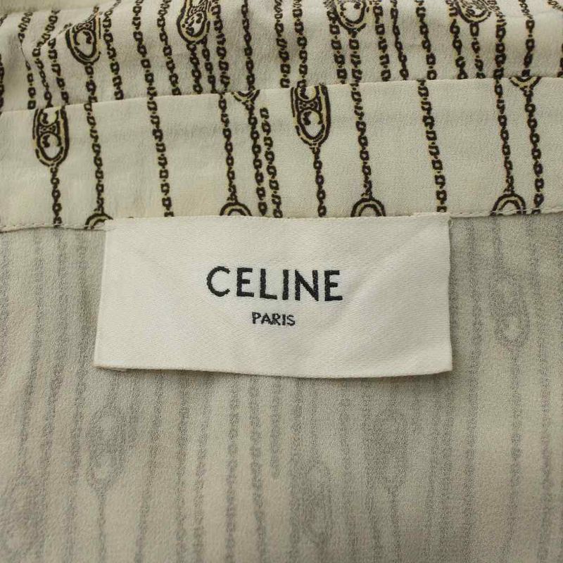 Celine Dress Shirt Silk Short Sleeve Long Triomphe Chain Pattern All Over