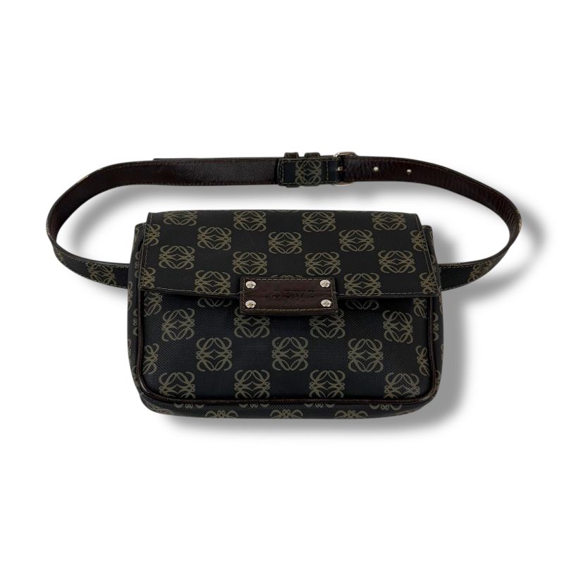 Loewe Waist Pouch Cross Repeat Anagram Logo Leather Black Brown