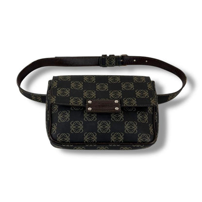 Loewe Waist Pouch Cross Repeat Anagram Logo Leather Black Brown