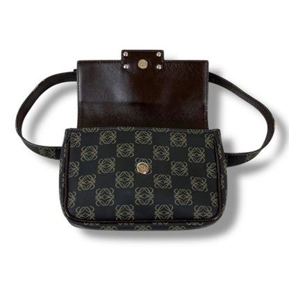 Loewe Waist Pouch Cross Repeat Anagram Logo Leather Black Brown